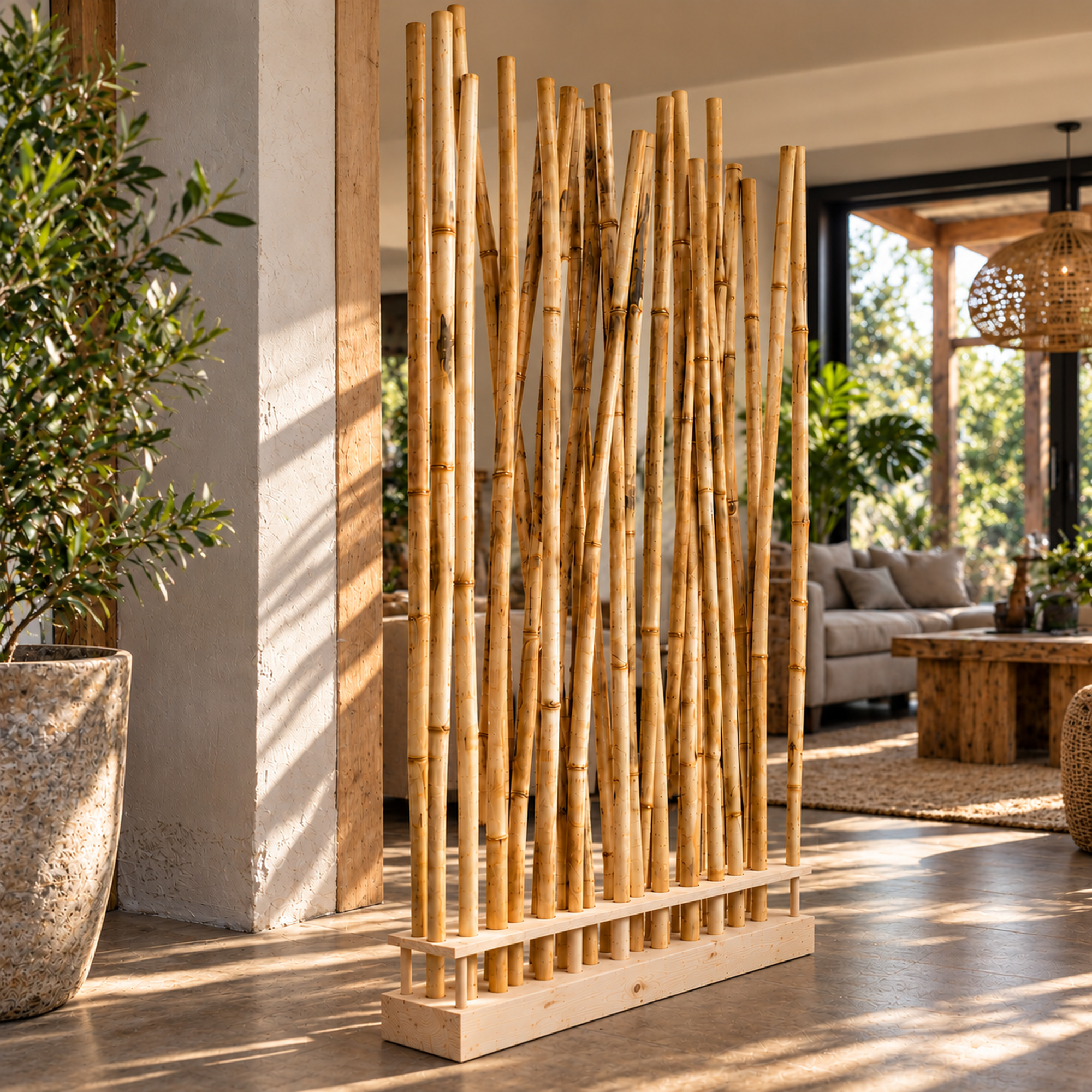 Raumteiler Bambus 200x100 cm – Natur Paravent für Wohnräume