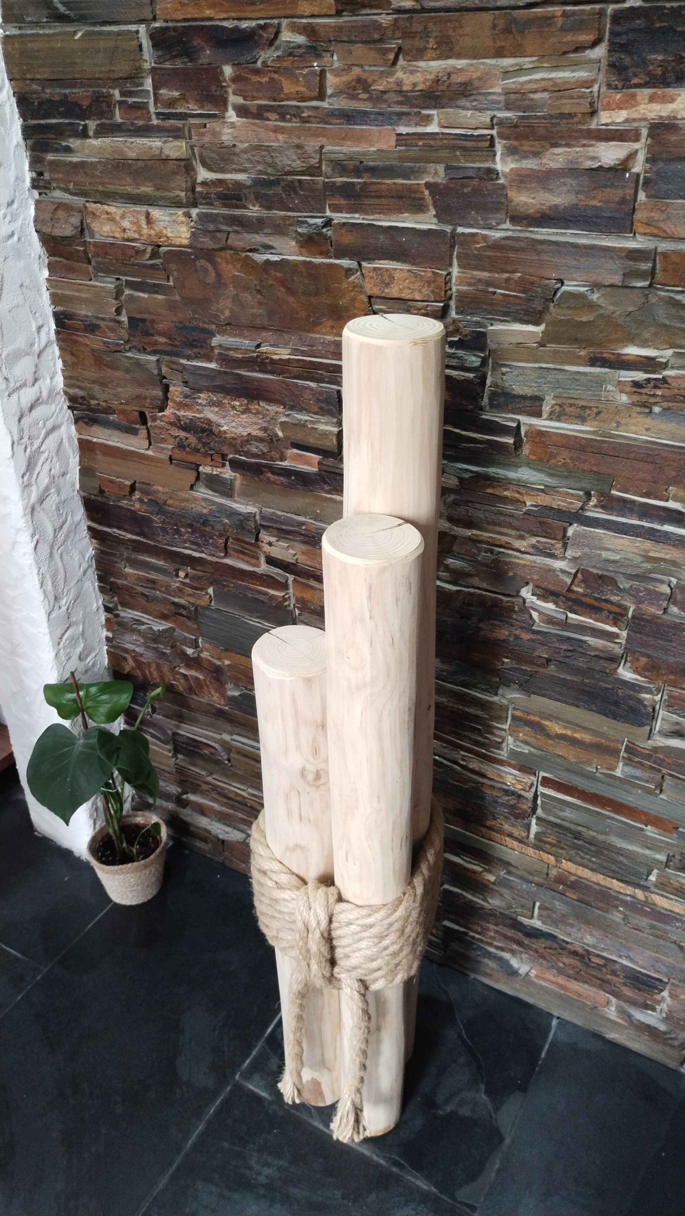 Windlichtsäulen 3er-Set aus Edelkastanienholz 115 cm - Maritime Küstendeko