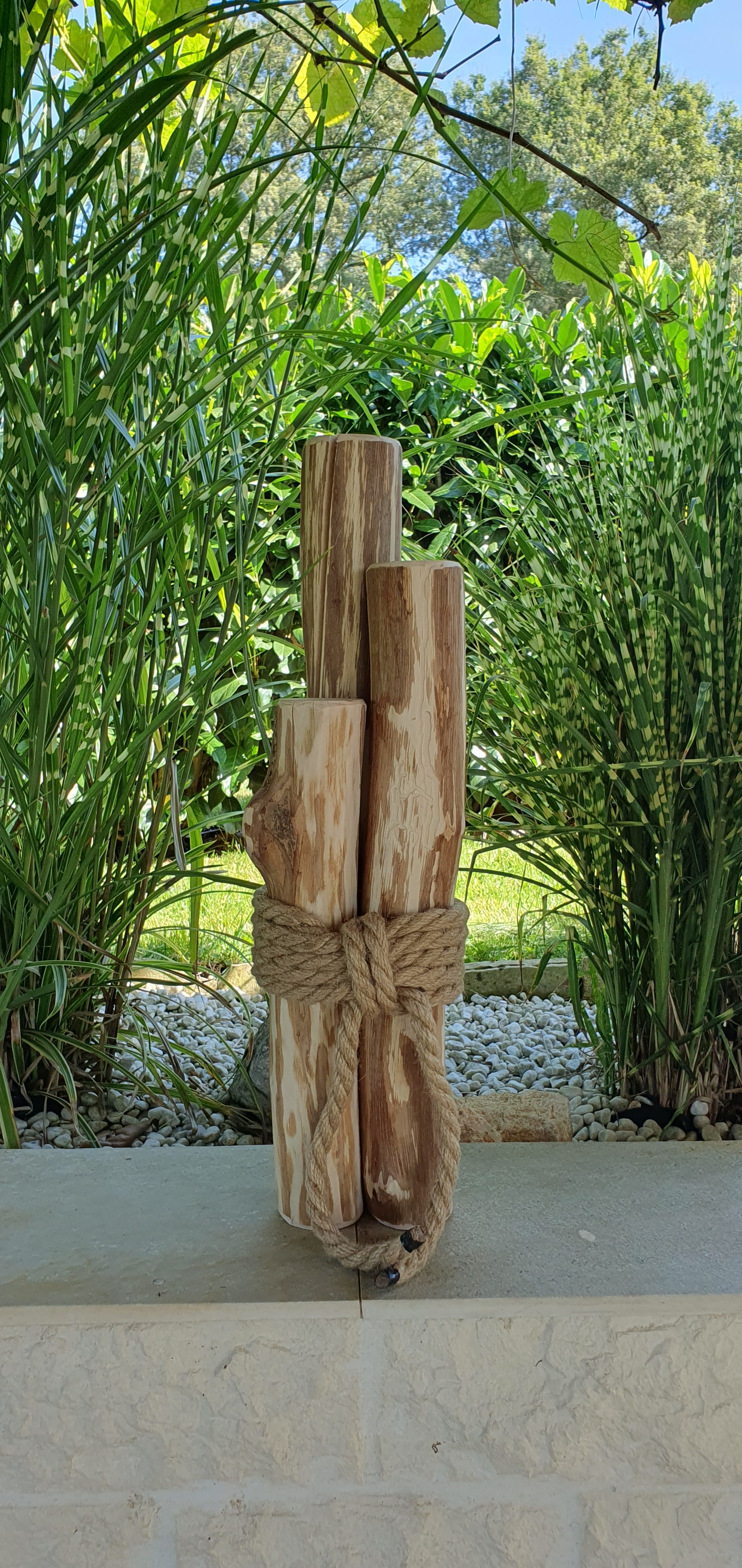 Windlichtsäule aus Haselnuss 3er Set
