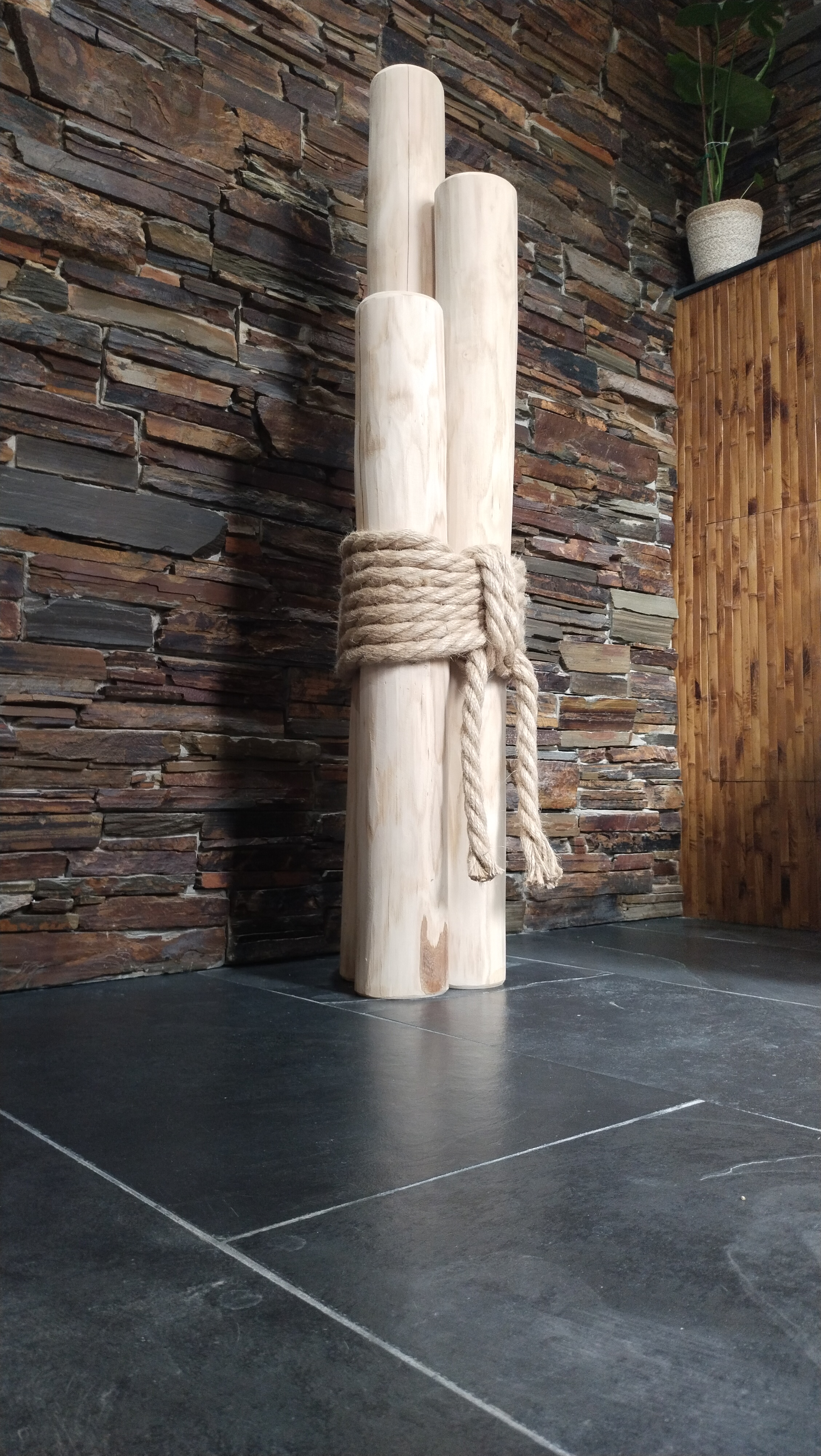 Windlichtsäulen 3er-Set aus Edelkastanienholz 115 cm - Maritime Küstendeko