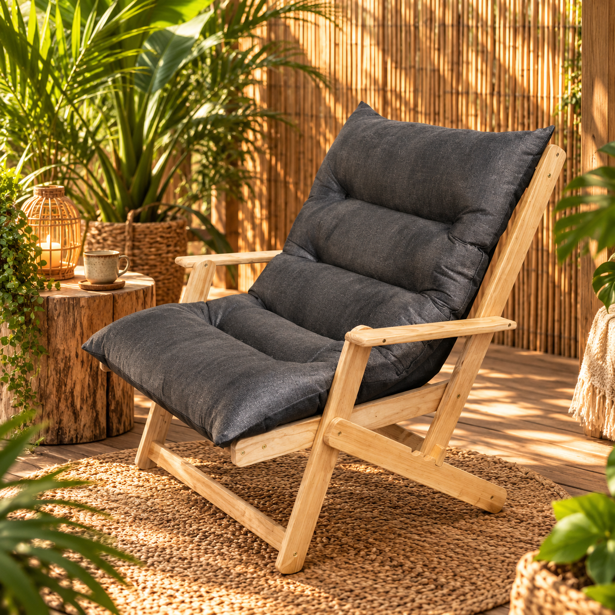 Liegestuhl mit Armlehne 74×95×99 cm –  Klappbar mit hohem Sitzkomfort