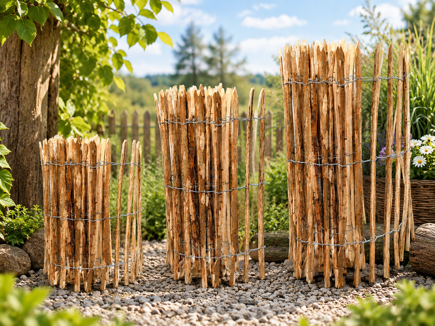 Haselnuss Staketenzaun 100x500 cm – Naturzaun für den Garten