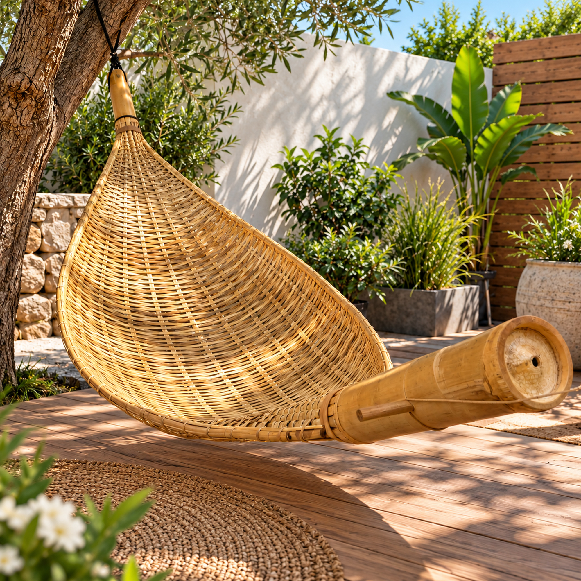 Bambushängematte  320 × 100 cm – Hängematte für Garten, Terrasse & Outdoor-Lounge